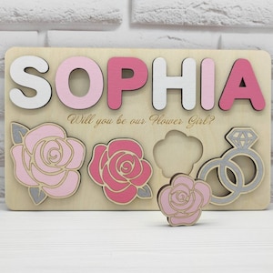 Personalisierter Blumenmädchen Brautjungfer Vorschlag fragen Geschenk - Benutzerdefiniertes Namenspuzzle - werden Sie sein / danke, dass Sie vorhanden sind