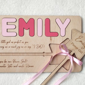 Will you be my our Flower Girl proposal wand Personalized gift Wooden name puzzle