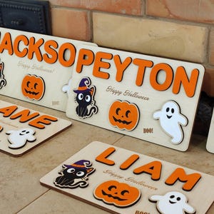 Baby toddler kid Halloween Wooden name puzzle