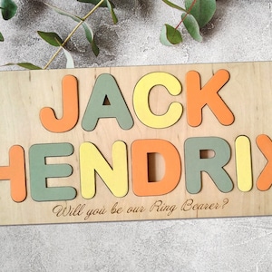 Ring bearer proposal gift Will you be my our Flower girl Ring security Flower boy Baby toddler personalized wooden name puzzle