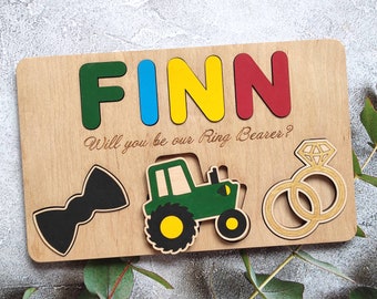 Ring Bearer proposal gift, Personalized name puzzle with tractor, Will you be our Ring Security, Page Boy, Best Man, Jr Groomsman