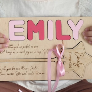 Werden Sie mein unser Blumenmädchen Vorschlag Geschenk sein Personalisiertes Geschenk Holz Namen Puzzle mit Zauberstab