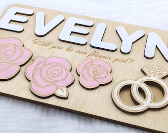 Will you be our Flower Girl Proposal personalized gift name puzzle, Custom color