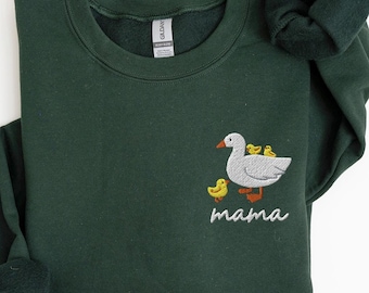 Besticktes Mama Duck Sweatshirt, Entenmama, Muttertagsgeschenk, Geschenk für Mama, Besticktes Mama Shirt, Enten Mama Rundhalsausschnitt, Mama Sweatshirt
