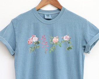 Camisa de flores prensadas de colores cómodos, camisa de flores silvestres, camiseta botánica, regalo de amante de la naturaleza, regalo de jardinero, camisa de cabaña, camisa floral
