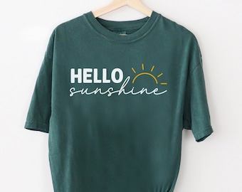 Camicia Hello Sunshine, Camicia primaverile dai colori comfort, Camicia estiva felice, Camicia semplice, Camicie da donna, Camicia positiva, Giornate soleggiate, Camicia da spiaggia