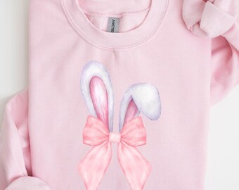 Coquette Bow Easter Sweatshirt, Bunny Ears Shirt, Cute Bunny Sweatshirt, Rabbit Tee, Easter Gift, Coquette Easter Shirt, Easter Bunny Shirt