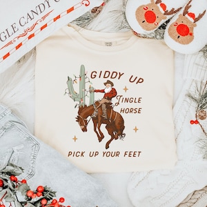 Cowboy Christmas Shirt, Giddy Up Jingle Horse Pick Up Your Feet, Western Christmas, Cowboy Christmas, Womens Christmas Shirt, Xmas Shirt
