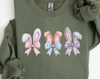 Coquette Bow Easter Sweatshirt, Bunny Ears Shirt, Cute Bunny Sweatshirt, Rabbit Tee, Easter Gift, Coquette Easter Shirt, Easter Bunny Shirt
