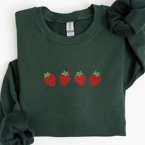 Embroidered Strawberry Sweatshirt, Floral Sweater, Cottage Core Strawberry Crewneck, Aesthetic Clothing, Botanical Sweatshirt, Fruit Shirt