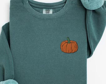 Comfort Colors® geborduurd herfstsweater, geborduurd halloweensweater, pompoensweatshirt, shirt met pompoenpatch, herfsttrui