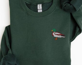Sweatshirt geborduurde eend, shirt wilde eend, cadeau dierenliefhebber, borduurwerk hoodie ronde hals, cadeau voor papa, kersttrui, T-shirt eend