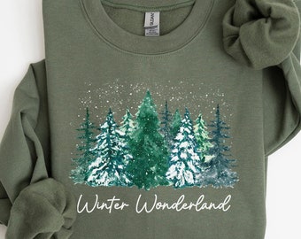 Sudadera Winter Wonderland, camiseta de cuello redondo con árbol de Navidad, camiseta con árboles de hoja perenne, regalo para amantes de la naturaleza, camiseta festiva para mujer, sudadera con naturaleza
