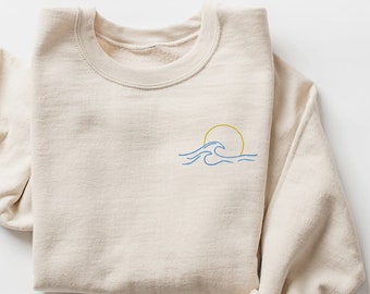 Embroidered Beach Sweatshirt, Travel Sweatshirt, Beach Wave Shirt, Beach Shirt, Cozy Sweatshirt, Ocean Lover Gift, Summer Sweatshirt