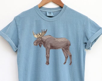 Moose Shirt, Comfort Colors Shirt, Camping Shirt, Hiking Shirt, Nature Lover Gift, Animal Lover Shirt, Outdoors Shirt, Vintage Tshirt