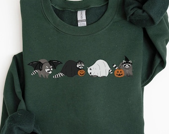 Sudadera de mapache para Halloween, mapache para Halloween, camiseta retro de mapache, sudadera de fantasma, camiseta de Halloween, suéter de otoño, regalo de temporada espeluznante