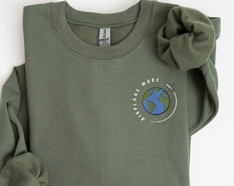 Sudadera de avión bordada, sudadera modo avión, sudadera de viaje, camisa de avión, regalo de aviación, camisa de vacaciones, regalo para viajar