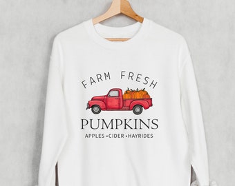 Farm Fresh Pumpkins Sweatshirt, Pumpatröja, Hösttröja för kvinnor, Hösttröja med rund hals, Pumpafältströja, Höstskjortor