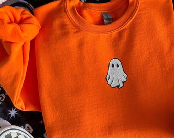 Embroidered Ghost Sweatshirt, Halloween Sweatshirt, Cute Ghost Shirt, Embroidered Fall Sweatshirt, Trendy Fall Sweater, Halloween Crewneck