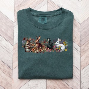 Rabbit Shirt, Easter Shirt, Bunny Shirt, Bunny Mom, Gift for Rabbit Lover, Spring Shirt, Cottage Core, Wildflower Shirt, Floral Rabbit Shirt