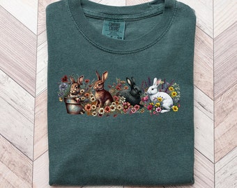 Chemise lapin, chemise de Pâques, chemise lapin, maman lapin, cadeau pour amoureux des lapins, chemise de printemps, noyau de chalet, chemise fleurs sauvages, chemise lapin floral