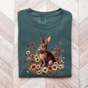 Rabbit Shirt, Easter Shirt, Bunny Shirt, Bunny Mom, Gift for Rabbit Lover, Spring Shirt, Cottage Core, Wildflower Shirt, Floral Rabbit Shirt