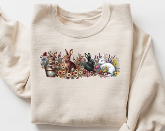 Rabbit Sweatshirt, Floral Bunny, Bunny Mom Sweatshirt, Rabbit Sweater, Rabbit Shirt, Wildflower Sweatshirt, Rabbit Lover Gift, Cottage Core