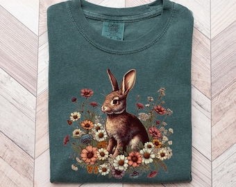 Chemise lapin, chemise de Pâques, chemise lapin, maman lapin, cadeau pour amoureux des lapins, chemise de printemps, noyau de chalet, chemise fleurs sauvages, chemise lapin floral