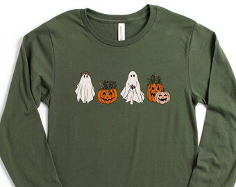 Halloween Shirt, Halloween T-Shirt, Floral Ghost Shirt, Ghost With Flowers Shirt, Fall Shirts for Women, Pumpkin Shirt, Trick or Treat Shirt