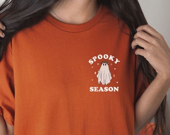 ハロウィンシャツ、ハロウィンTシャツ、花柄ゴーストシャツ、花柄ゴーストシャツ、レディース秋シャツ、パンプキンシャツ、トリックオアトリートシャツ