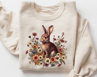 Easter Sweatshirt, Womens Easter Shirt, Rabbit Sweatshirt, Bunny Sweatshirt, Easter Sweater, Easter Gift, Happy Easter Shirt, Rabbit Shirt