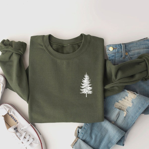 Pine Tree Sweatshirt, Evergreen Trees, Travel Sweatshirt, Gift for Nature Lover, Camping, Hiking Shirt, Nature Crewneck Sweatshirt for Women