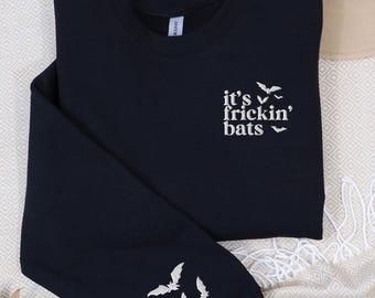 Sudadera bordada con "It's Frickin Bats", sudadera bordada de Halloween, divertida sudadera de cuello redondo de Halloween, camiseta de murciélago, suéter de otoño, regalo de Halloween