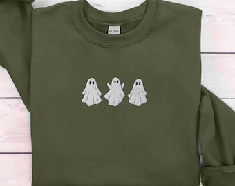 Embroidered Ghost Sweatshirt, Halloween Sweatshirt, Fall Sweatshirt for Women, Halloween Crewneck, Cute Ghost Shirt, Spooky Season