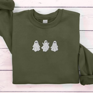 Embroidered Ghost Sweatshirt, Halloween Sweatshirt, Fall Sweatshirt for Women, Halloween Crewneck, Cute Ghost Shirt, Spooky Season