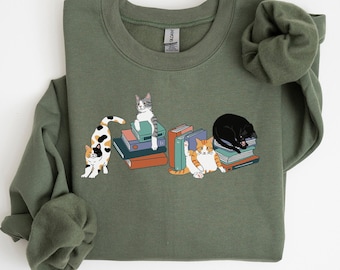 Cat Book Sweatshirt, Books and Cats Shirt, Reading Shirt, Funny Cat Shirt, Gift for Cat Lover, Gift for Book Lovers, Book, Bookish Shirt