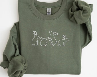 Embroidered Rabbit Sweatshirt, Easter Sweatshirt, Spring Shirt, Womens Easter Shirt, Rabbit Sweater, Bunny Mom, Rabbit Lover Gift