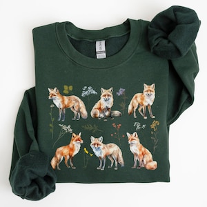 Sudadera Cottagecore Floral Fox, sudadera vintage del bosque, jersey Forestcore, suéter de animales del bosque, camisa de vida silvestre, regalo amante del zorro