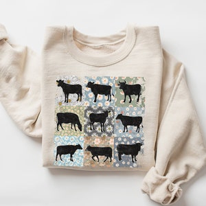 Floral Cow Sweatshirt, Gift for Farmer, Western Cowboy Sweater, Highland Cow Shirt, Funny Cow Hoodie, Cow Lover Gift, Farm Animals Shirt