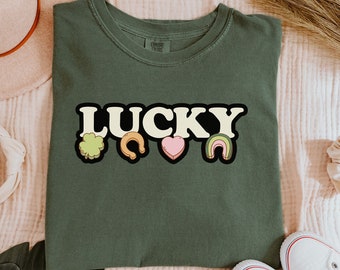 Retro St Patricks Day Shirt, Lucky Charm Comfort Colors Shirt, St Pattys Day Shirt, Saint Patricks Day, Lucky Rainbow Shirt, Shamrock Shirt
