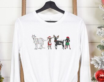 Weihnachten Shirt, Weihnachtsziege Shirt, Ziege Liebhaber Geschenk, lustiges Weihnachten Rundhalsausschnitt, Urlaub Shirts, Weihnachten T-Shirt, Tiere vom Bauernhof, Bauer Geschenk