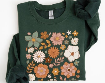 Retro Wildblumen Sweatshirt, Wildblumen Pullover, Blumen Muttertagsgeschenk, Gartenliebhaber, Geschenk für sie, Floral Shirt, botanisches Sweatshirt