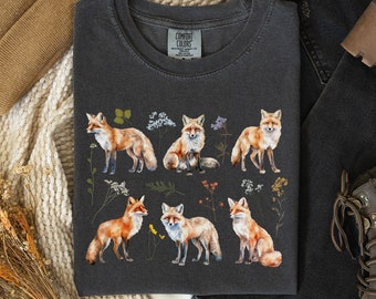 Cute Flower Fox Shirt, Vintage Floral Cottagecore Shirt, Wildflower Woodland Animal Shirt, Gift for Her, Fairycore Tee, Forestcore T-Shirt