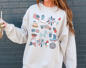 Sudadera del 4 de julio, rojo, blanco y azul, camisa de EE. UU., camisa del 4 de julio, cuello redondo del 4 de julio, sudadera de EE. UU., camisa de América