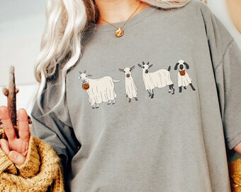 Comfort Colors Halloween Shirt, Halloween T-Shirt, Ghost Goat Shirt, Ghost Shirt, Goat Lover Gift, Funny Halloween Animals, Fall Shirt