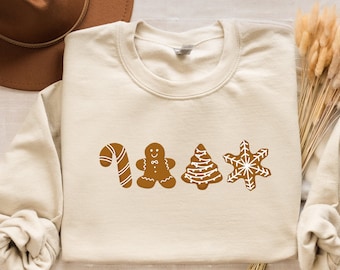 Bluza z piernika, bluza świąteczna dla kobiet, sweter świąteczny, bluza z okrągłym dekoltem świątecznym, koszula z piernikowymi ciasteczkami, koszulki świąteczne
