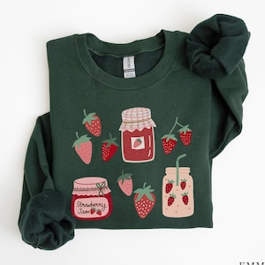 Erdbeer Sweatshirt, Floral Pullover, Cottage Core Erdbeer Rundhalsausschnitt, Ästhetische Kleidung, Botanisches Sweatshirt, Kawaii Obst Shirt