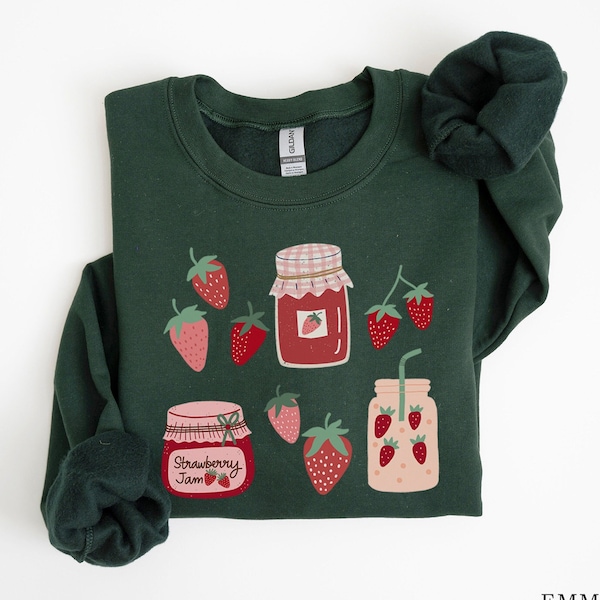 Strawberry Sweatshirt, Floral Sweater, Cottage Core Strawberry Crewneck, Aesthetic Clothing, Botanical Sweatshirt, Kawaii Fruit Shirt