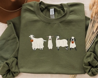 Halloween Sweatshirt, Goat Sweatshirt, Halloween Crewneck, Ghost Shirt, Goat Lover Gift, Funny Halloween, Fall Shirt, Halloween Sweater