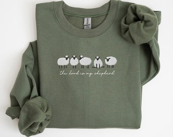 The Lord Is My Shepherd Sweatshirt, Embroidered Crewneck Sweatshirt, Sheep Sweatshirt, Christian Apparel, Religious Gifts, Bible Verse Shirt